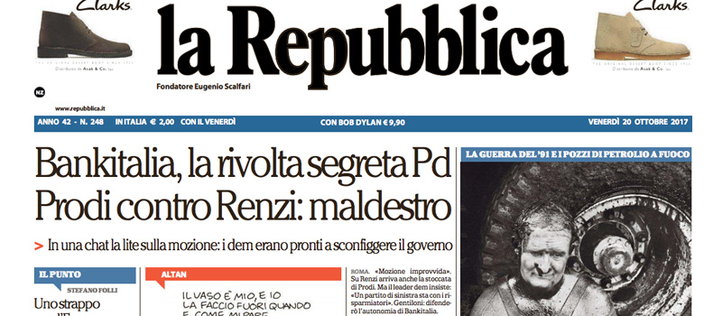 Le prime pagine di venerdì 20 ottobre 2017