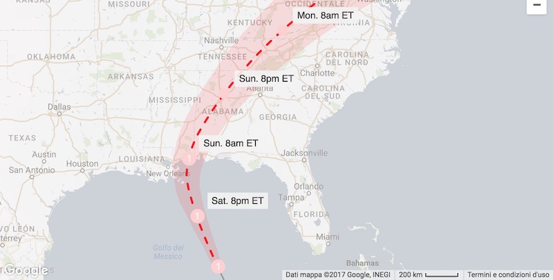 Come si sposterà l'uragano Nate secondo i meteorologi (CNN)