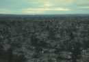 Un quartiere californiano distrutto dagli incendi, visto dall'alto