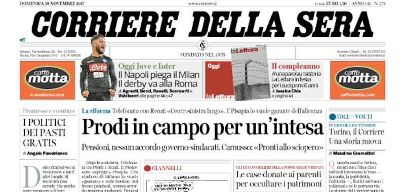Le prime pagine di domenica 19 novembre 2017