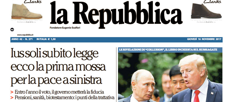 Le prime pagine di giovedì 16 novembre 2017