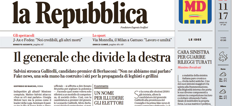Le prime pagine di martedì 28 novembre 2017