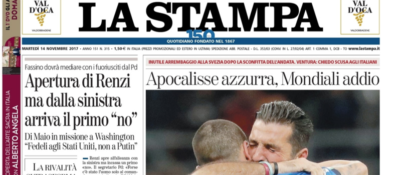 Le prime pagine di martedì 14 novembre 2017