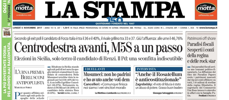Le prime pagine di lunedì 6 novembre 2017