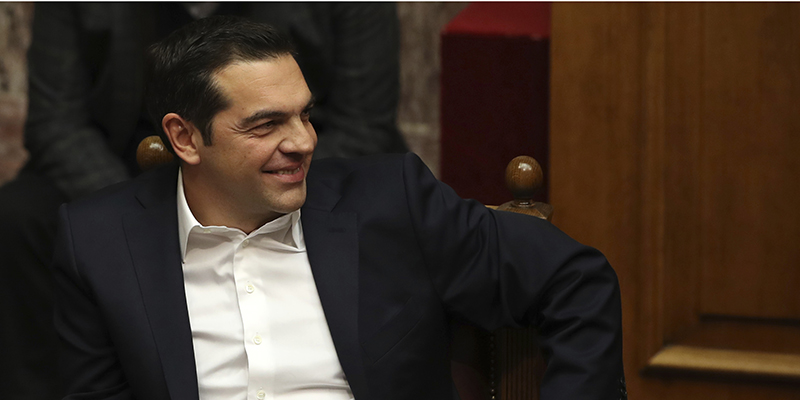 Alexis Tsipras durante il dibattito sulla legge di bilancio, Atene, 19 dicembre 2017
(AP Photo/Thanassis Stavrakis)