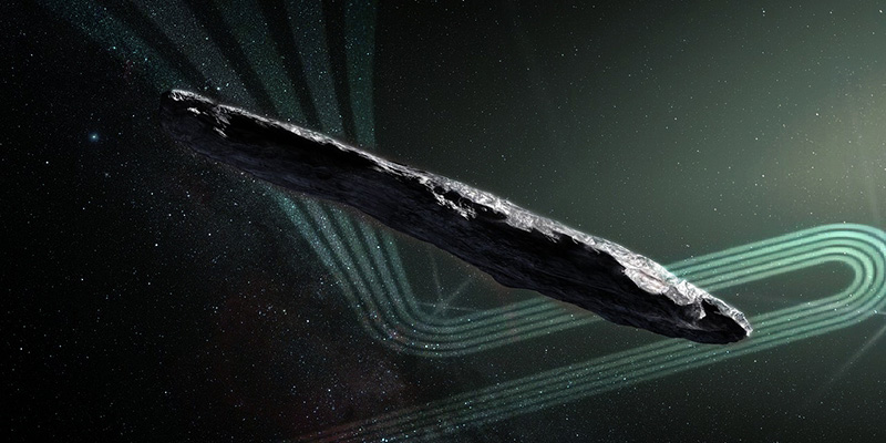Un'elaborazione grafica dell'asteroide Oumuamua (ESO, il Post)