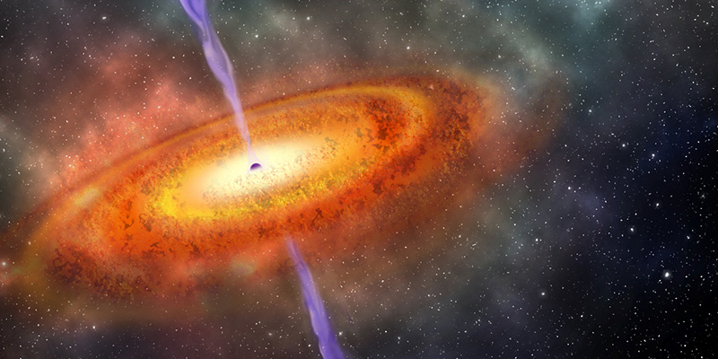 Una rappresentazione grafica del buco nero supermassiccio e del quasar (NASA)