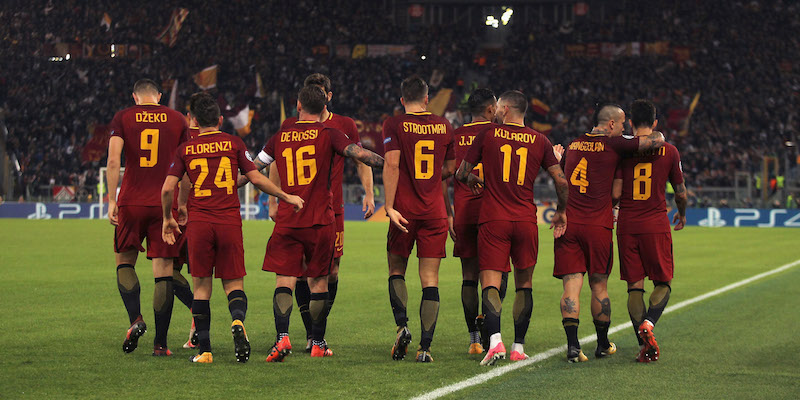I giocatori della Roma dopo il secondo gol segnato al Chelsea (Paolo Bruno/Getty Images )