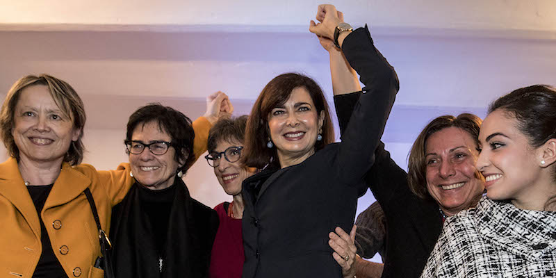 La presidente della Camera Laura Boldrini dopo aver annunciato la sua candidatura con Liberi e Uguali, il 22 dicembre 2017 (Roberto Monaldo / LaPresse)