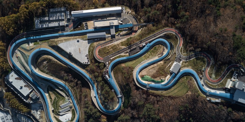 L'Olympic Sliding Centre di Pyeongchang visto dall'alto (ED JONES/AFP/Getty Images)