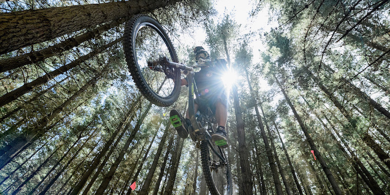 Un ciclista di mountain bike nel Christchurch Adventure Park, in Nuova Zelanda, il 5 dicembre
(Kai Schwoerer/Getty Images)