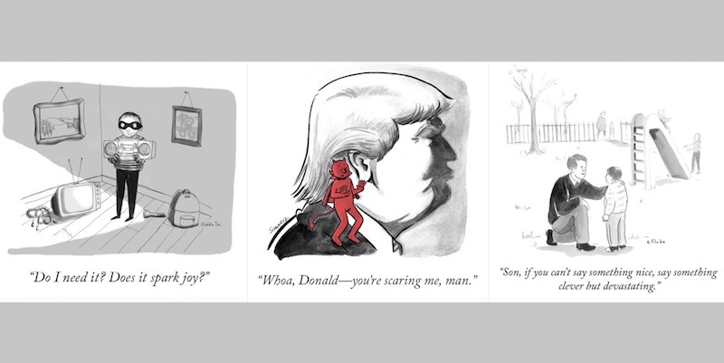 Tre tra le più apprezzate vignette che il New Yorker ha diffuso su Instagram nel 2017