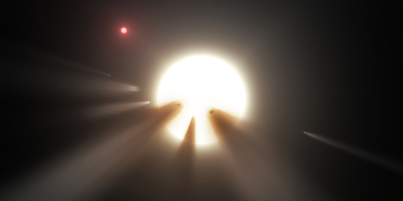 Una rappresentazione grafica di KIC 8462852 attorniata da comete (NASA.gov)