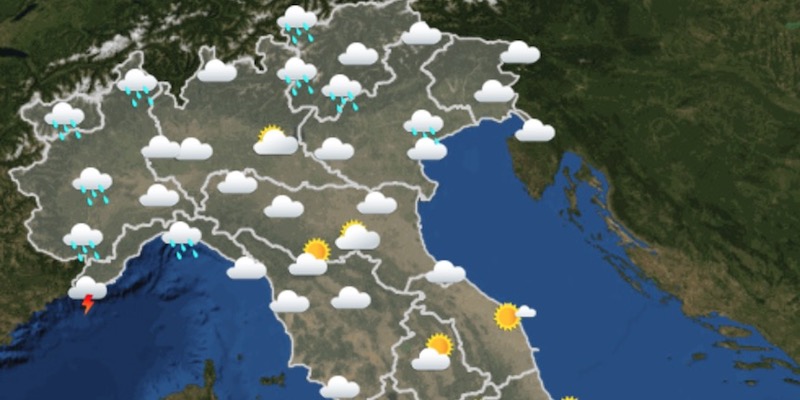 Le previsioni del tempo per il pomeriggio dell'8 gennaio 2018 sul nord Italia (Servizio meteorologico dell'Aeronautica militare)