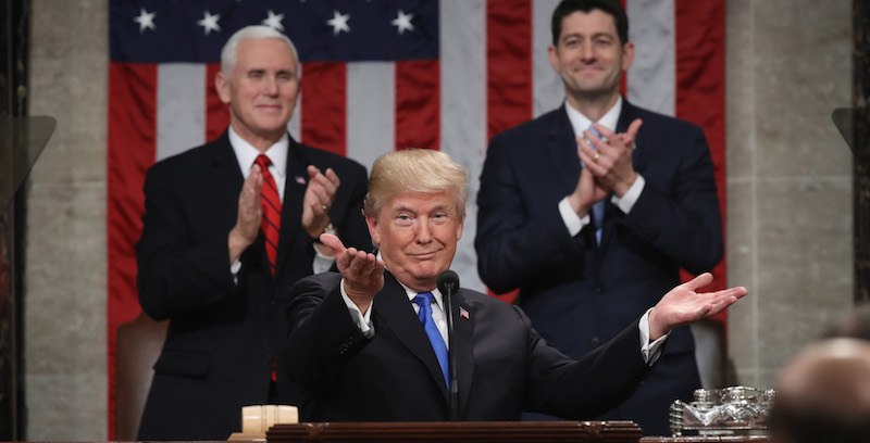 Un momento del discorso sullo stato dell'Unione di Donald Trump in Campidoglio, Washington DC, 30 gennaio 2018
(Win McNamee/Getty Images)