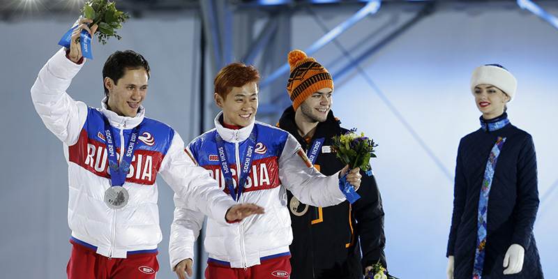 Vladimir Grigorev e Viktor Ahn, due atleti russi, ai giochi invernali di Sochi nel 2014
(AP Photo/Morry Gash)