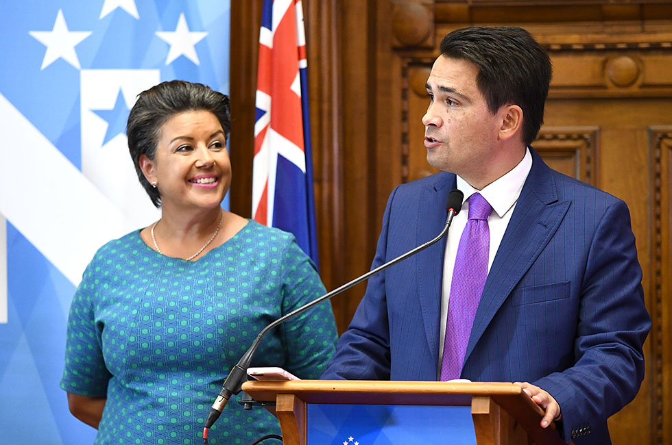 Simon Bridges e Paula Bennet al Parlamento, Wellington, 27 febbraio 2018
(Elias Rodriguez/Getty Images)