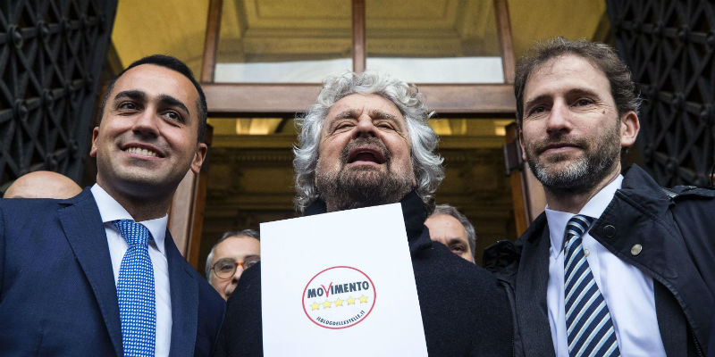 Luigi Di Maio, Beppe Grillo e Davide Casaleggio (ANSA/ANGELO CARCONI)