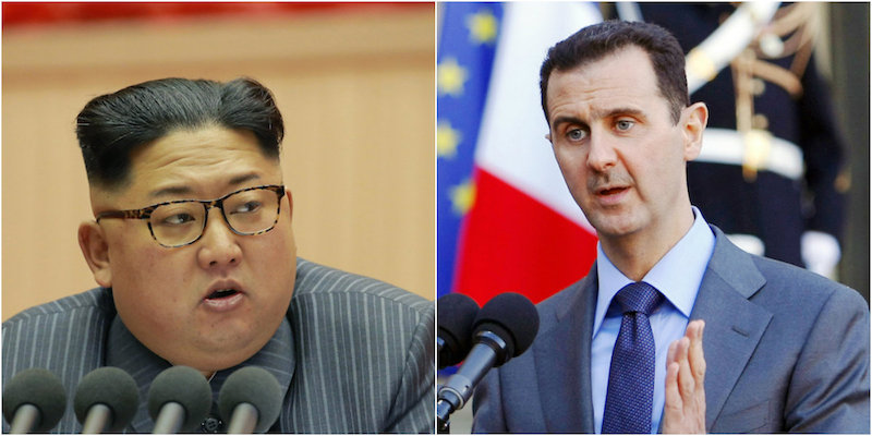 Kim Jong-un (NORTH KOREAN GOVERNMENT VIA KCNA/KNS) e Bashar al Assad (AP Photo/Remy de la Mauviniere, File)