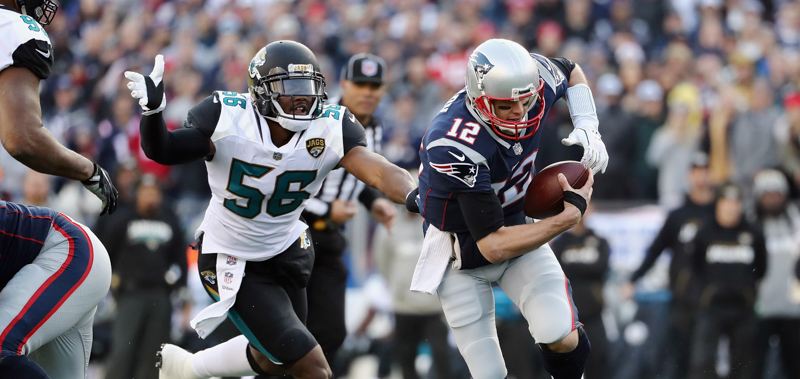 Tom Brady dei New England Patriots. (Photo by Elsa/Getty Images)