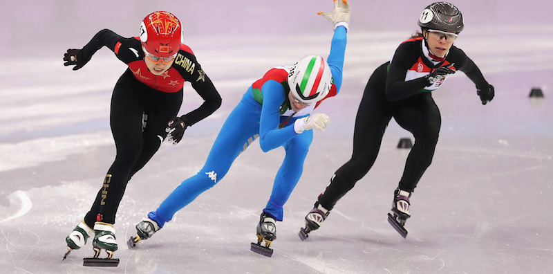 La pattinatrice italiana Martina Valcepina durante una gara di short track alle Olimpiadi invernali in Corea del Sud (Richard Heathcote/Getty Images)