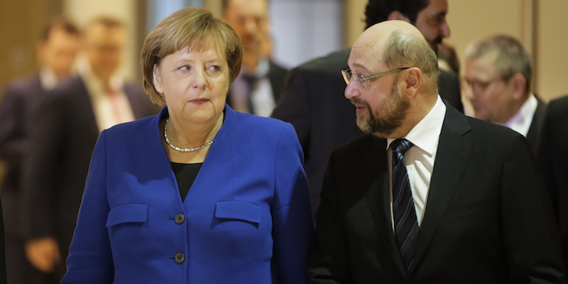 Angela Merkel e Martin Schulz (AP Photo/Markus Schreiber)