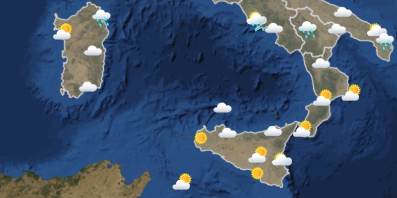 Le previsioni del tempo per il pomeriggio del 19 febbraio 2018 sul sud Italia (Servizio Meteorologico dell'aeronautica Militare)