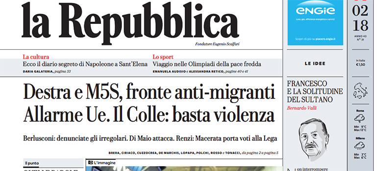 Le prime pagine di martedì 6 febbraio 2018