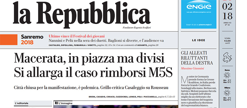 Le prime pagine di sabato 10 febbraio 2018
