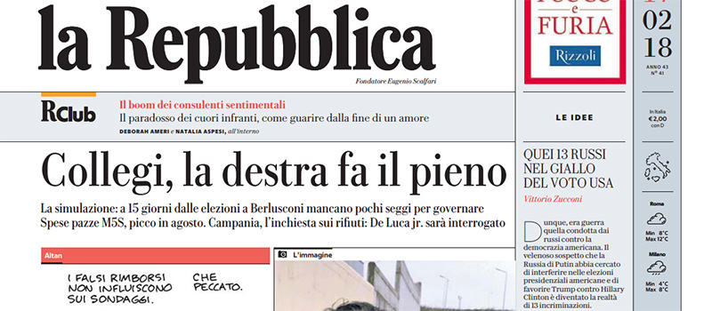 Le prime pagine di sabato 17 febbraio 2018