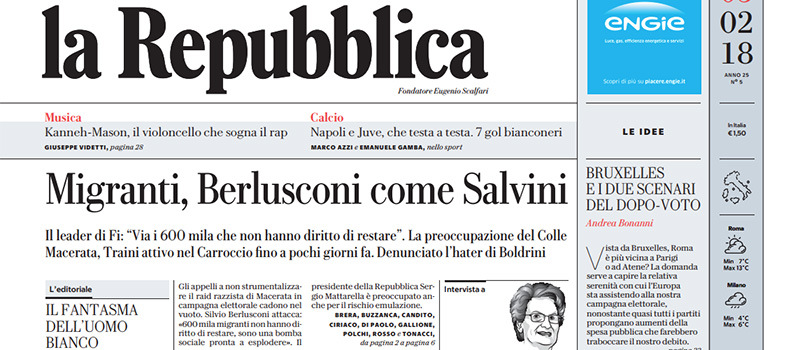 Le prime pagine di lunedì 5 febbraio 2018