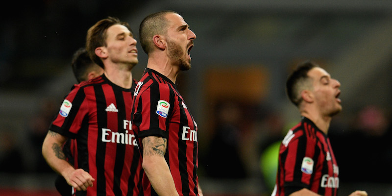 Leonardo Bonucci festeggia la vittoria del Milan contro la Sampdoria (Claudio Villa/Getty Images)