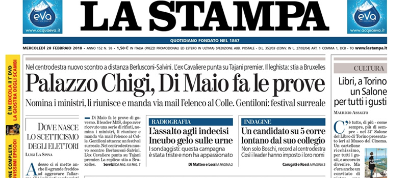 Le prime pagine di mercoledì 28 febbraio 2018