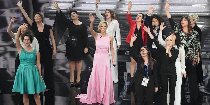 Michelle Hunziker durante il momento del Festival di Sanremo dedicato alle donne, l'8 febbraio 2018 (Guberti/Rasero/LaPresse)