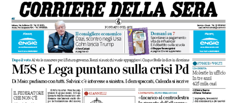 Le prime pagine di mercoledì 7 marzo 2018