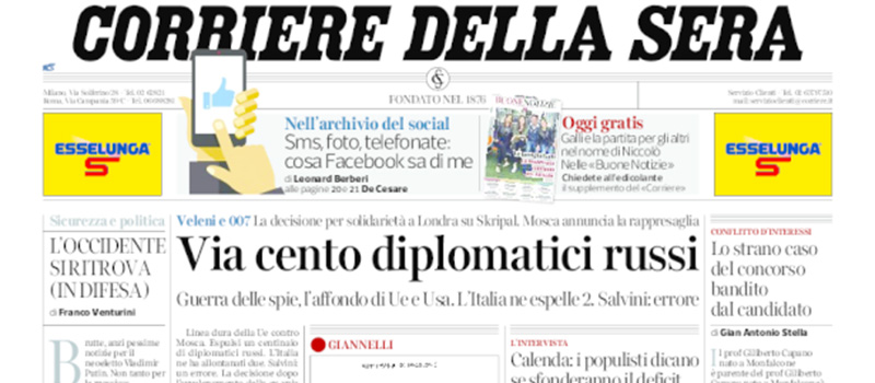 Le prime pagine di martedì 27 marzo 2018