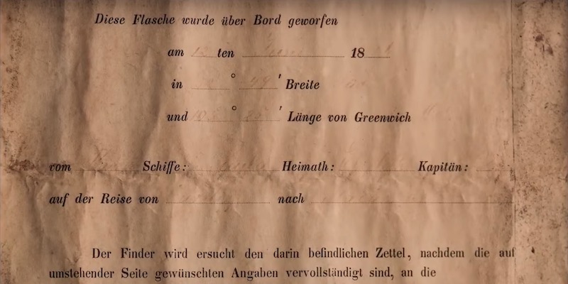 Parte della lettera contenuta nella bottiglia trovata da Tonya Illman; la scrittura a mano è praticamente illeggibile, ma al Western Australia Museum sono riusciti a leggerla (Famiglia Illman)