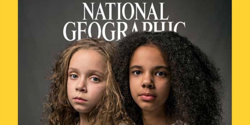 La copertina del numero speciale del National Geographic dedicato alle razze, che non esistono; le due bambine ritratte sono gemelle