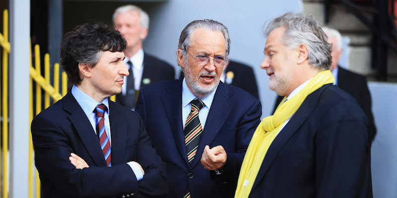 Gino e Giampaolo Pozzo insieme a Gianluca Nani, ex direttore sportivo del Watford (Richard Heathcote/Getty Images)