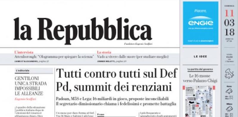 Le prime pagine di domenica 11 marzo 2018