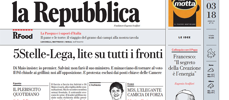Le prime pagine di giovedì 29 marzo 2018