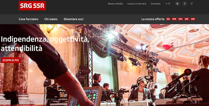 L'home page del sito internet della radiotelevisione svizzera