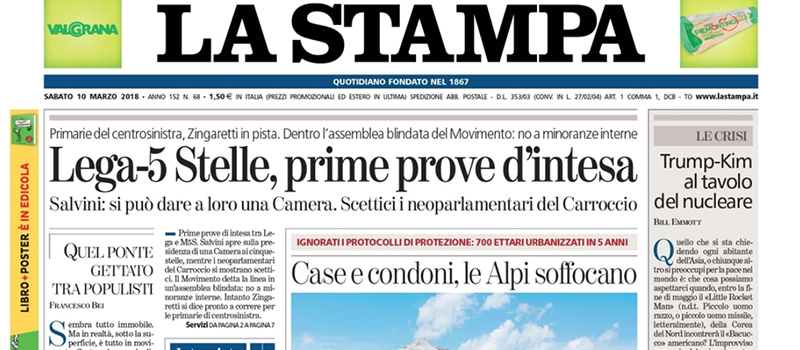 Le prime pagine di sabato 10 marzo 2018