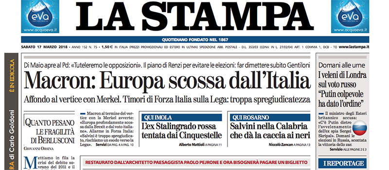 Le prime pagine di sabato 17 marzo 2018