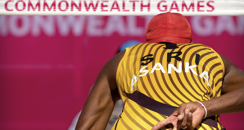 Asanka Pradeep dello Sri Lanka a una partita di pallavolo maschile contro la Scozia ai Giochi del Commonwealth, Gold Coast, Australia, 6 aprile 2018 
(AP Photo/Mark Schiefelbein)