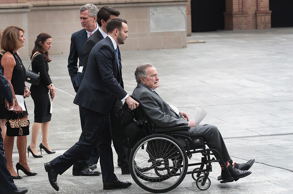 George H.W. Bush ai funerali della moglie Barbara, Houston, Texas, 21 aprile 2018 (Scott Olson/Getty Images)