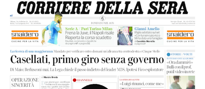 Le prime pagine di giovedì 19 aprile 2018