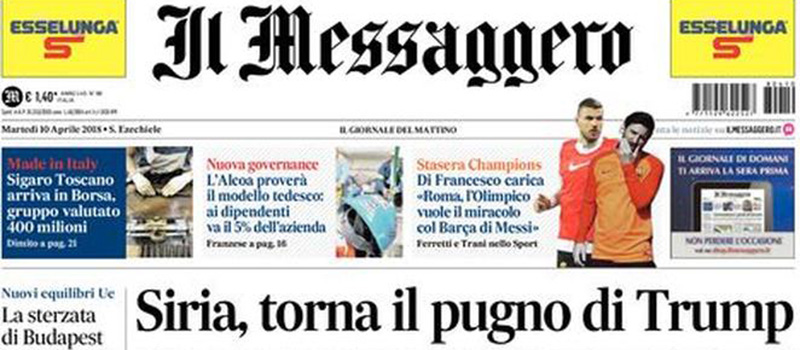 Le prime pagine di martedì 10 aprile 2018