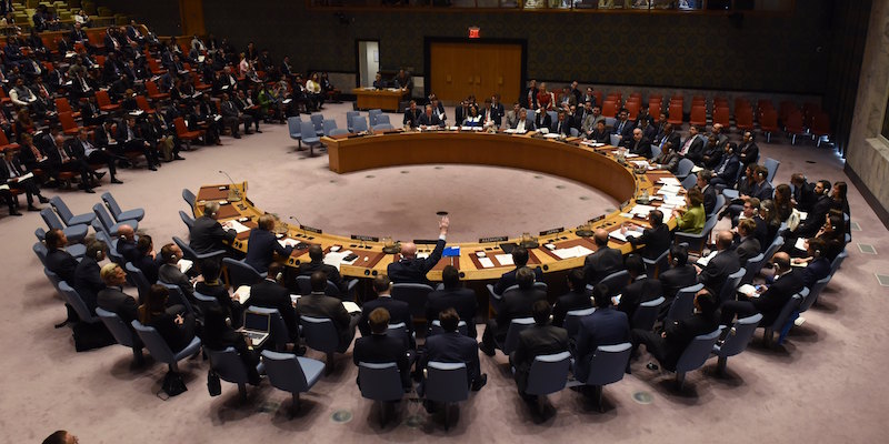 The UN Security Council votes to extend investigations into who is responsible for chemical weapons attacks in Syria at the United Nations on October 24, 2017. 
Russian Ambassador to the UN Vassily Nebenzia voted no to the resolution. / AFP PHOTO / TIMOTHY A. CLARY (Photo credit should read TIMOTHY A. CLARY/AFP/Getty Images)