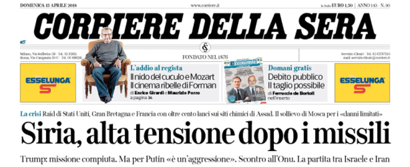 Le prime pagine di domenica 15 aprile 2018